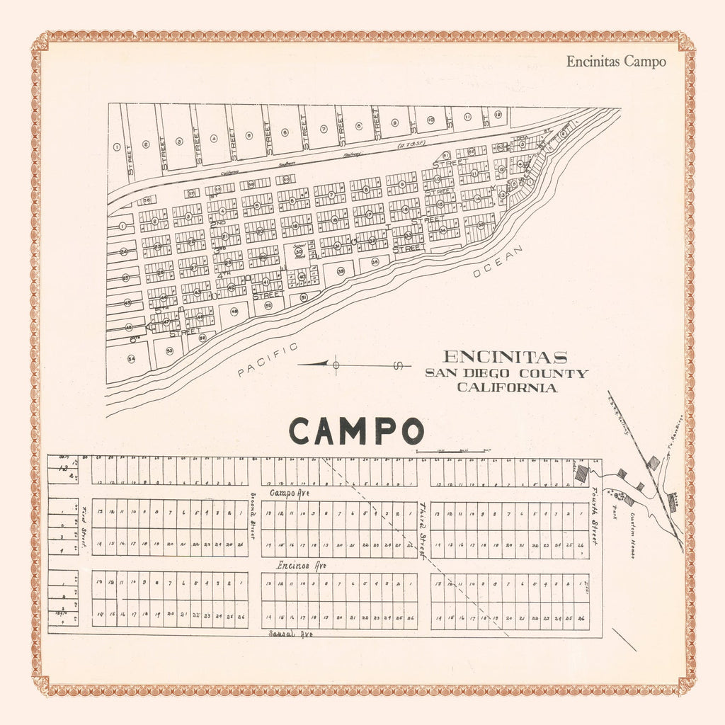 Vintage Map of Encinitas, California 1912
