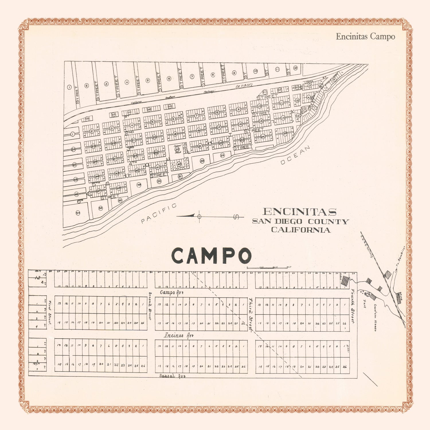 Vintage Map of Encinitas, California 1912