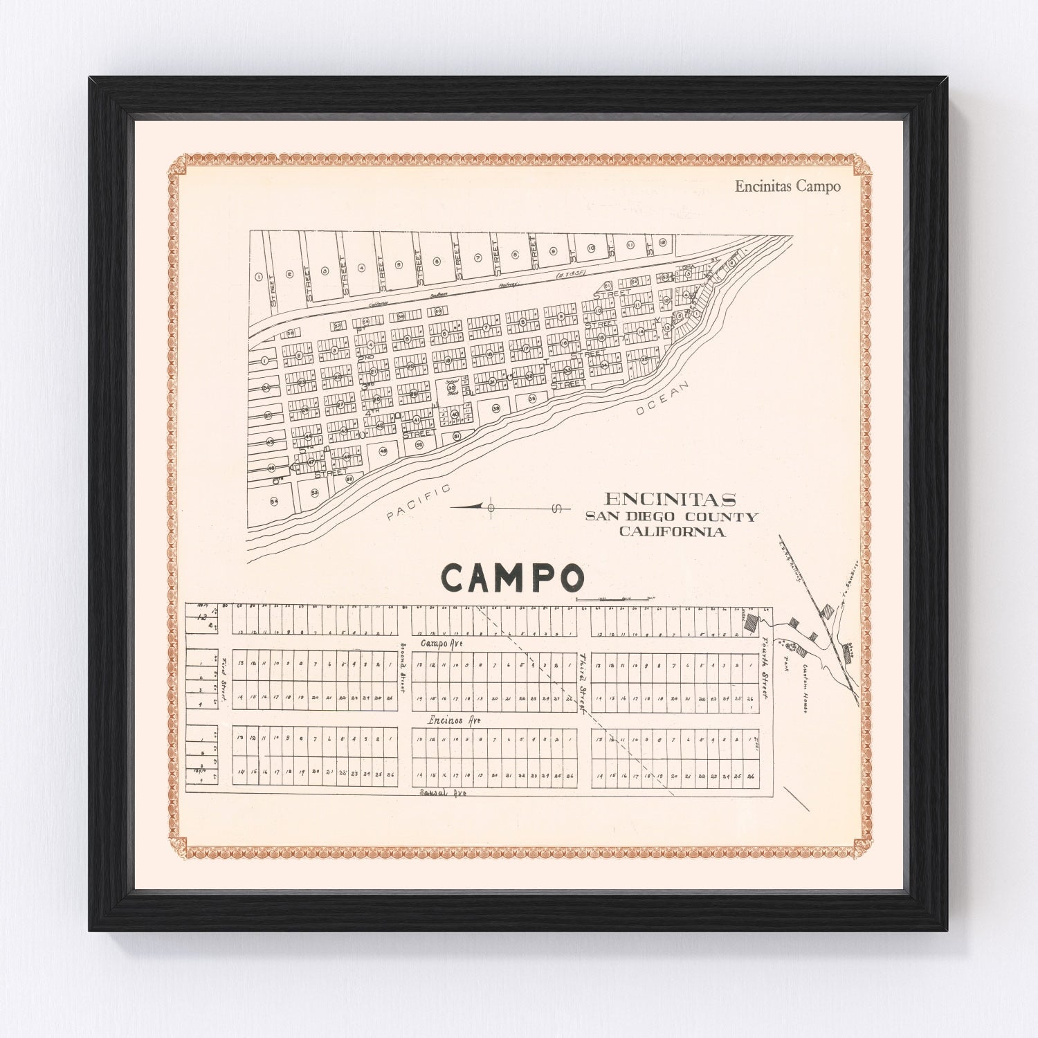 Vintage Map of Encinitas, California 1912