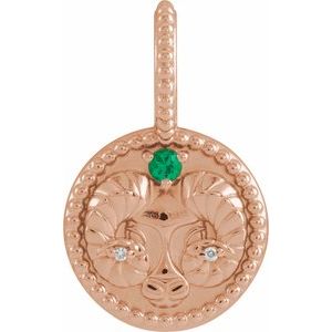 14K Rose Gold Natural Emerald & .005 CTW Natural Diamond Aries Charm/Pendant
