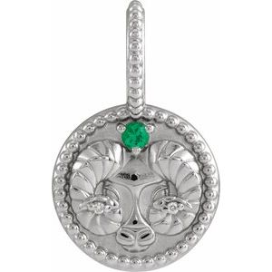 Sterling Silver Natural Emerald & .005 CTW Natural Diamond Aries Charm/Pendant