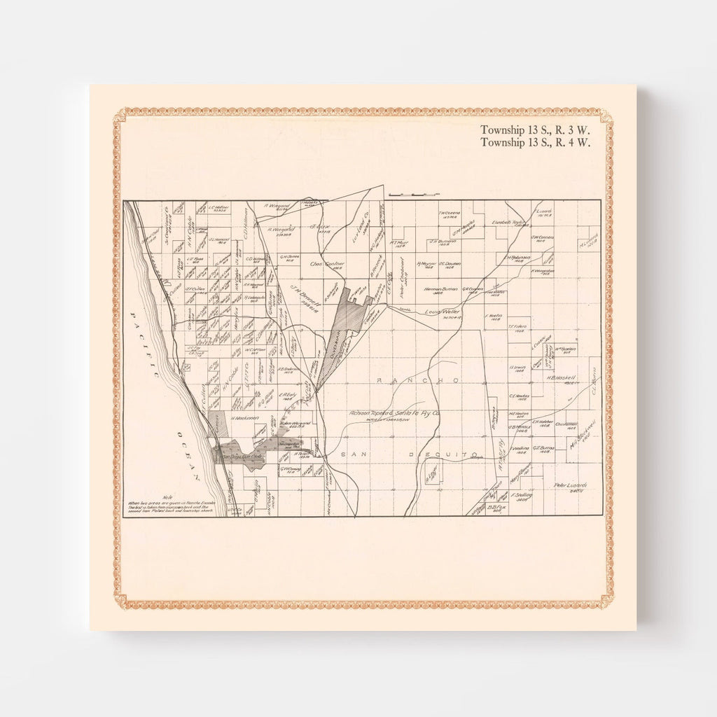 Vintage Map of Rancho Santa Fe, California 1912