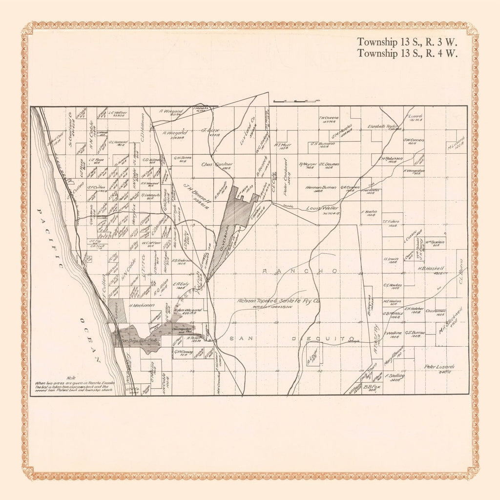 Vintage Map of Rancho Santa Fe, California 1912