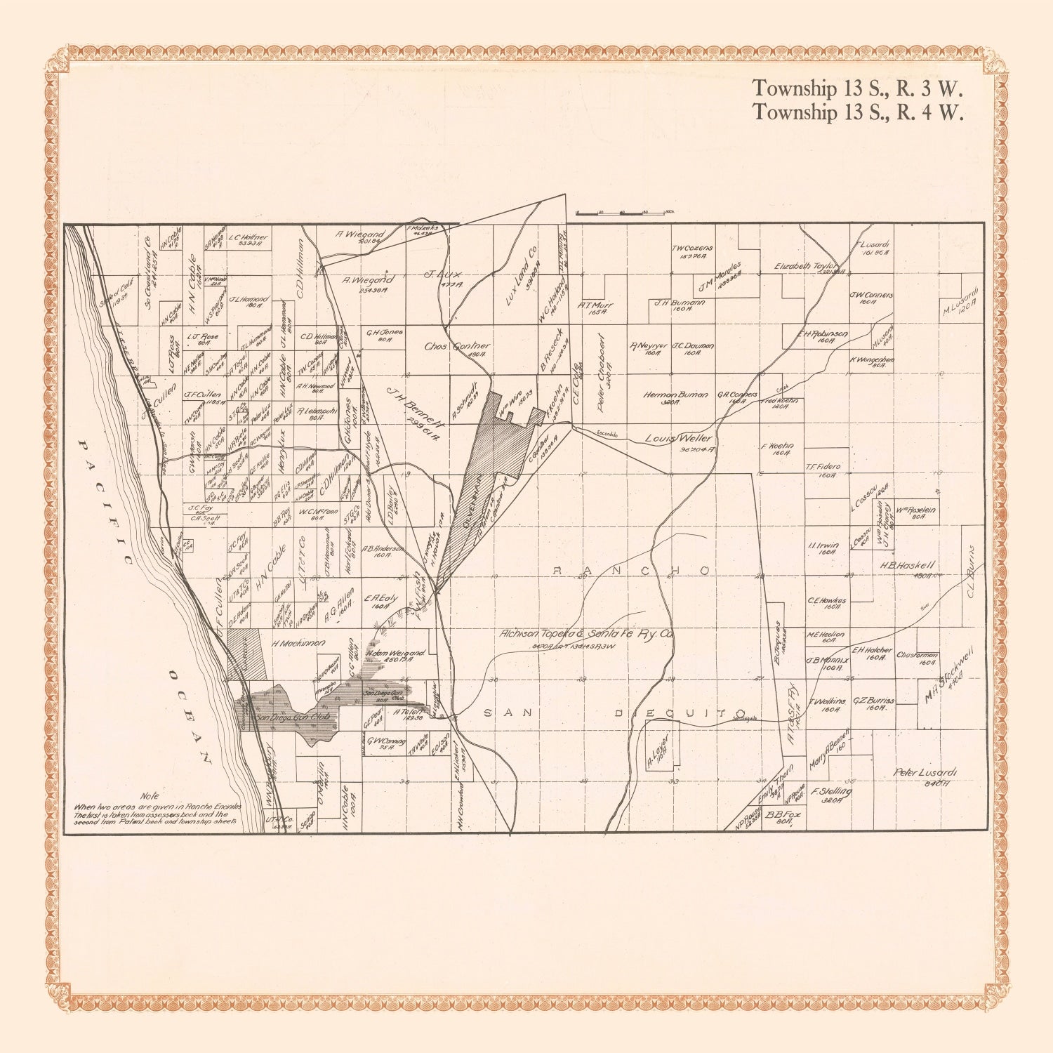 Vintage Map of Rancho Santa Fe, California 1912
