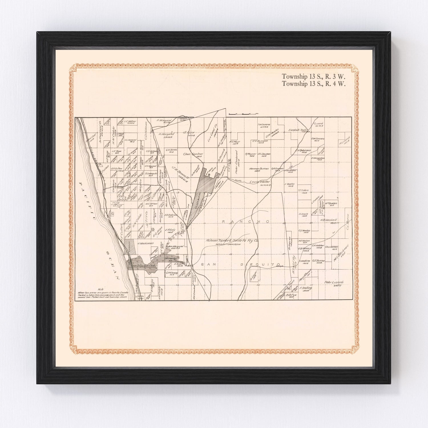 Vintage Map of Rancho Santa Fe, California 1912