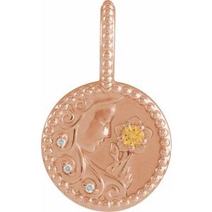 14K Rose Gold Natural Spessartite Garnet & .075 CTW Natural Diamond Virgo Charm/Pendant