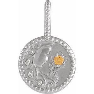 14K White Natural Spessartite Garnet & .075 CTW Natural Diamond Virgo Charm/Pendant