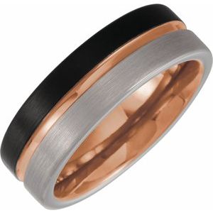 18K Rose Gold PVD & Black PVD Tungsten 8 mm Grooved Comfort-Fit Flat Band Size 9.5