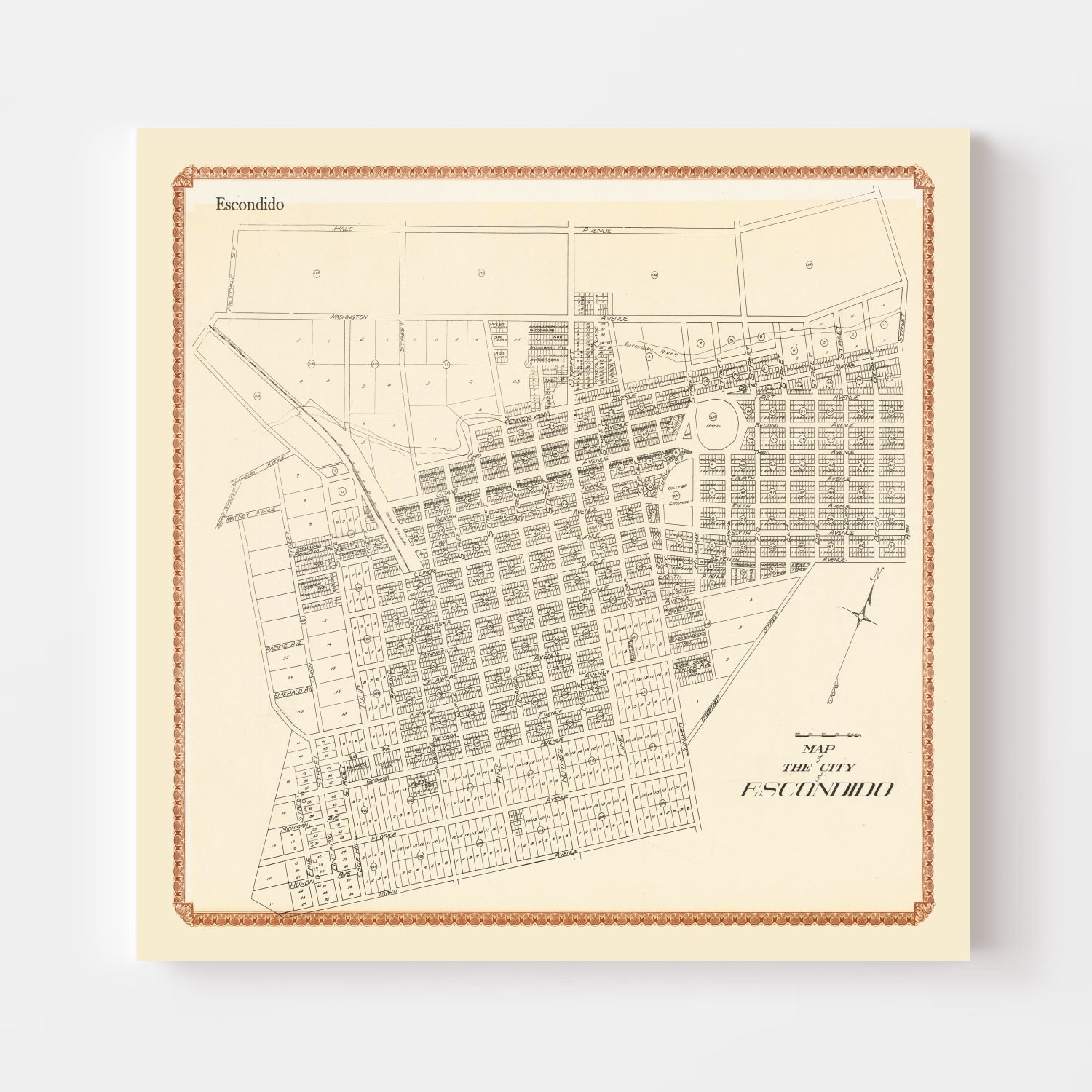 Vintage Map of Escondido, California 1912