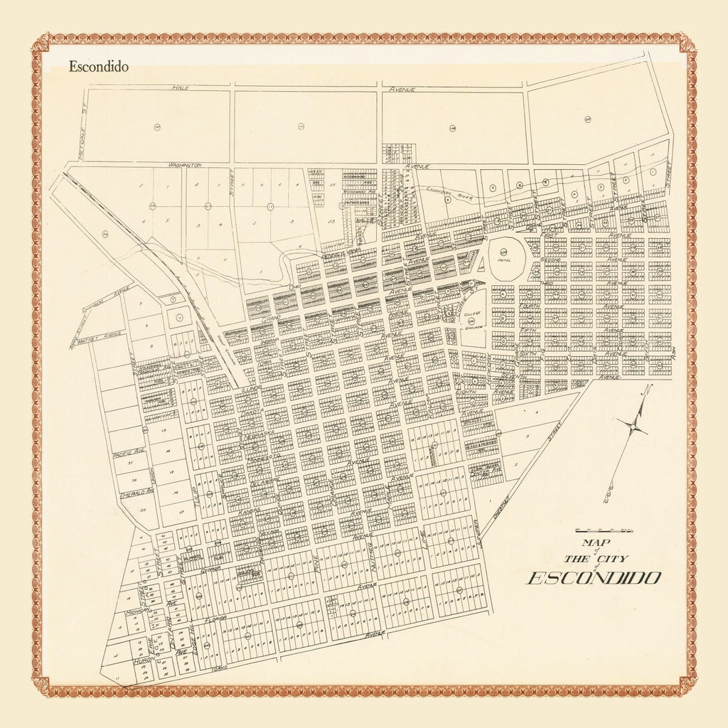 Vintage Map of Escondido, California 1912