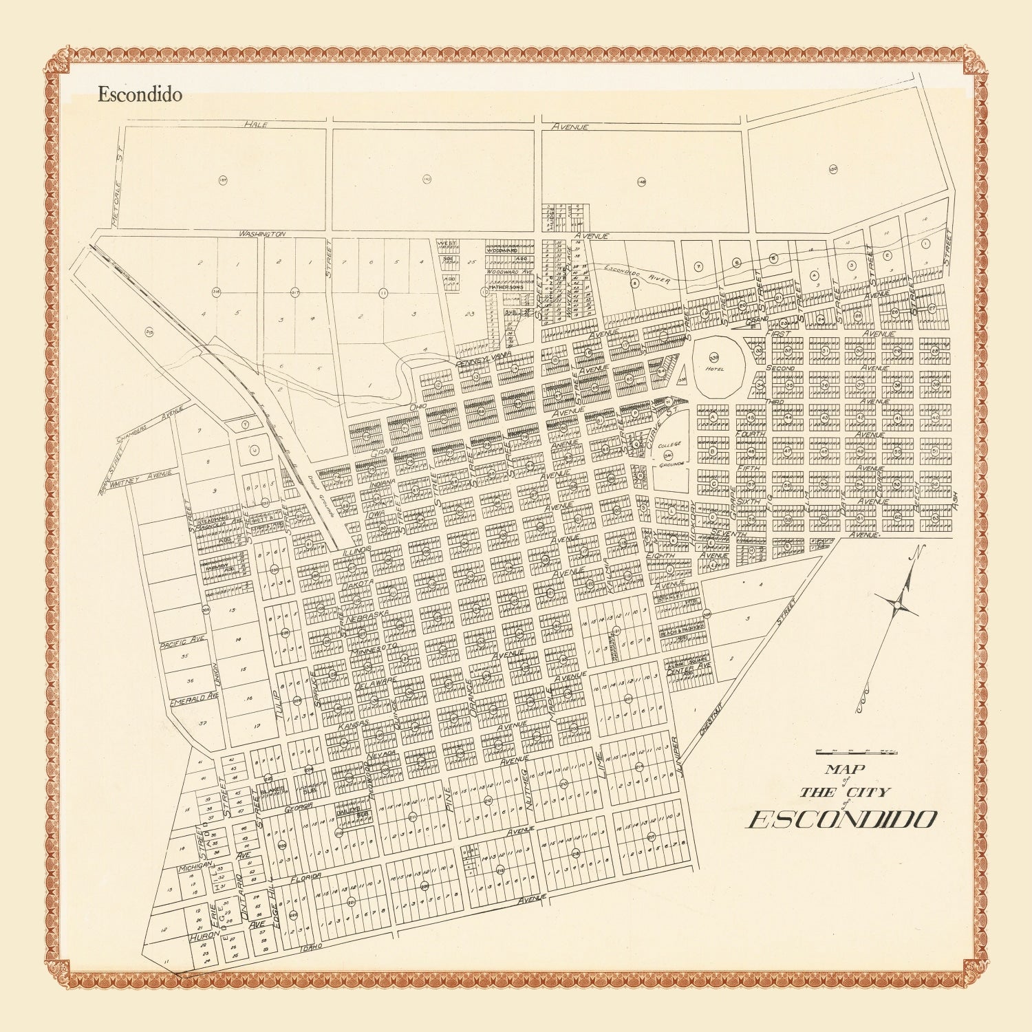Vintage Map of Escondido, California 1912