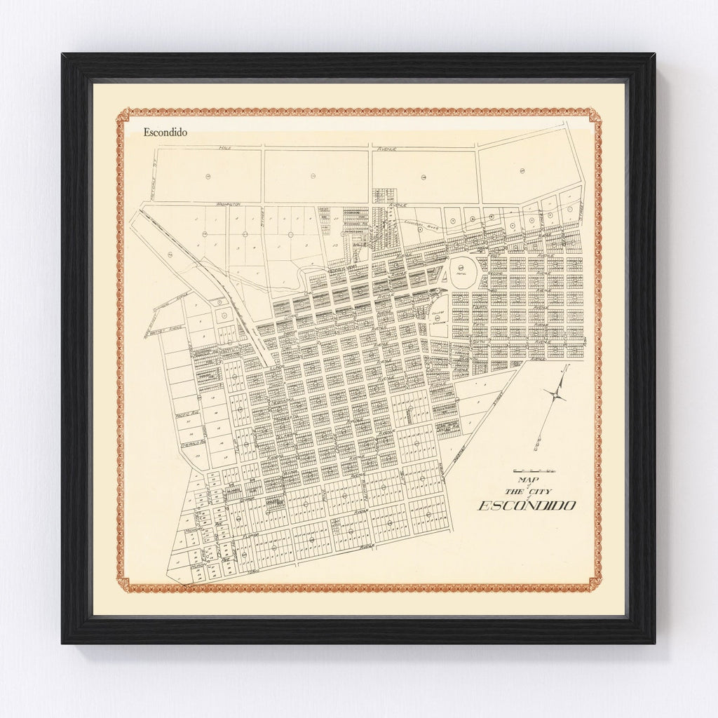 Vintage Map of Escondido, California 1912