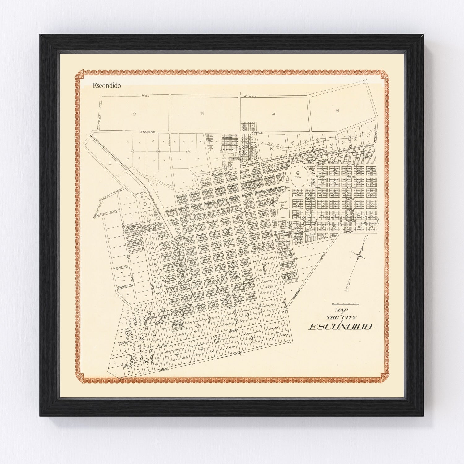 Vintage Map of Escondido, California 1912