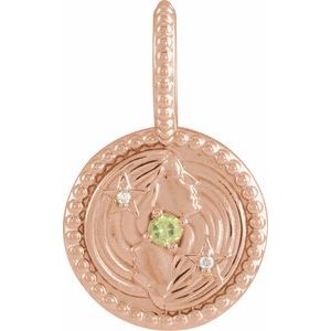 14K Rose Gold Natural Peridot & .005 CTW Natural Diamond Gemini Charm/Pendant