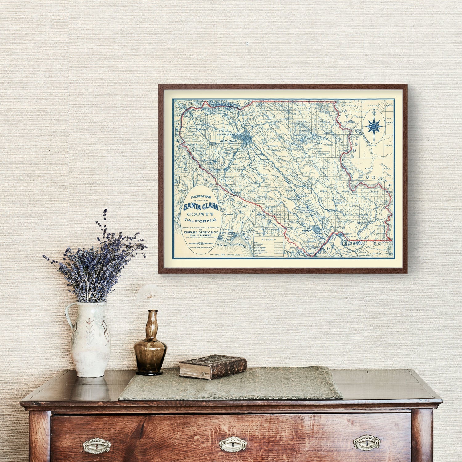 Vintage Map of Santa Clara County, California 1913