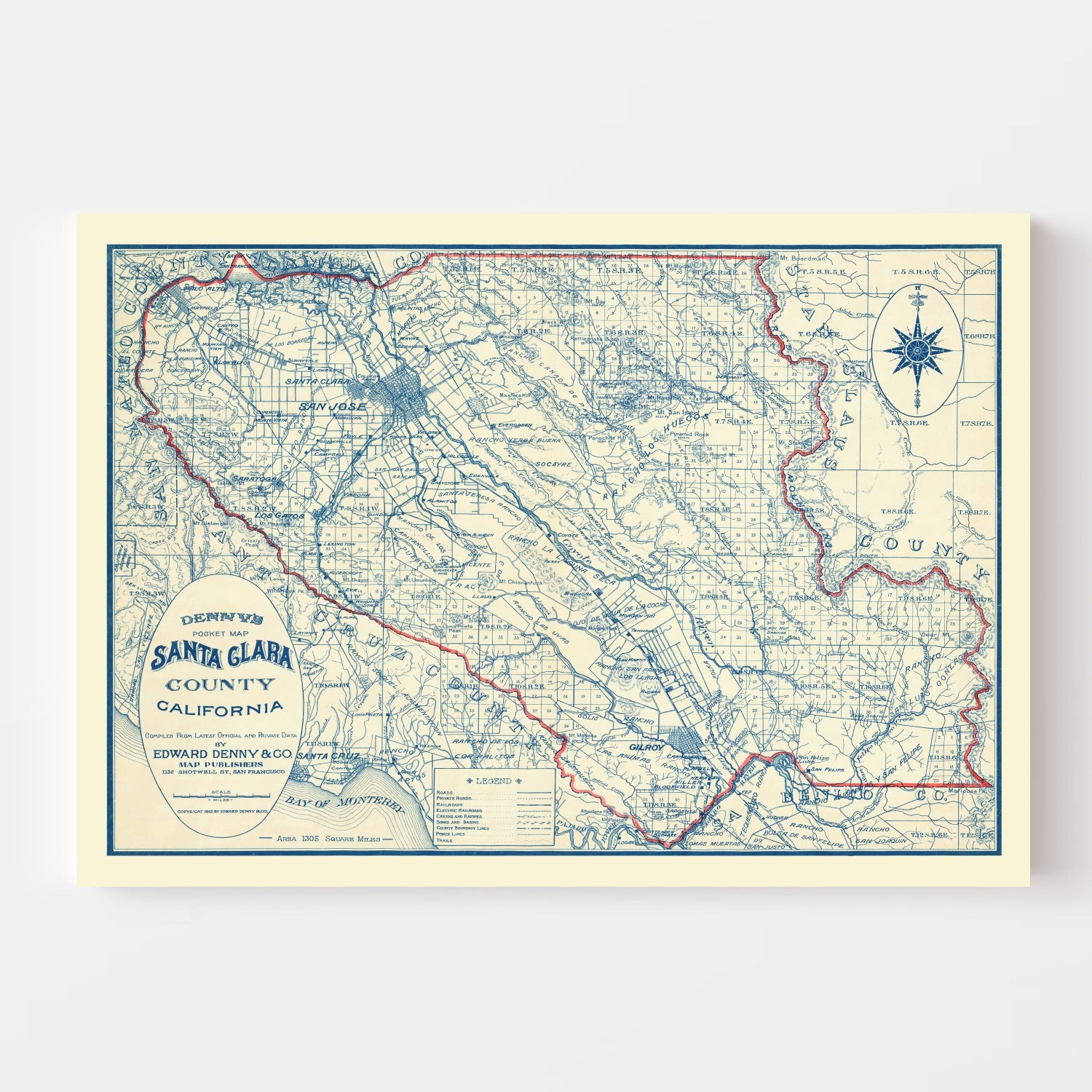 Vintage Map of Santa Clara County, California 1913