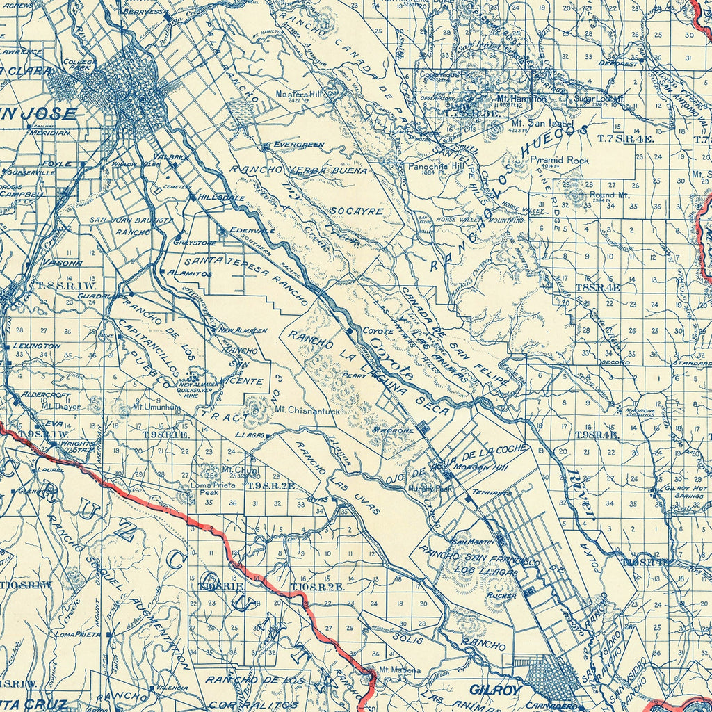 Vintage Map of Santa Clara County, California 1913