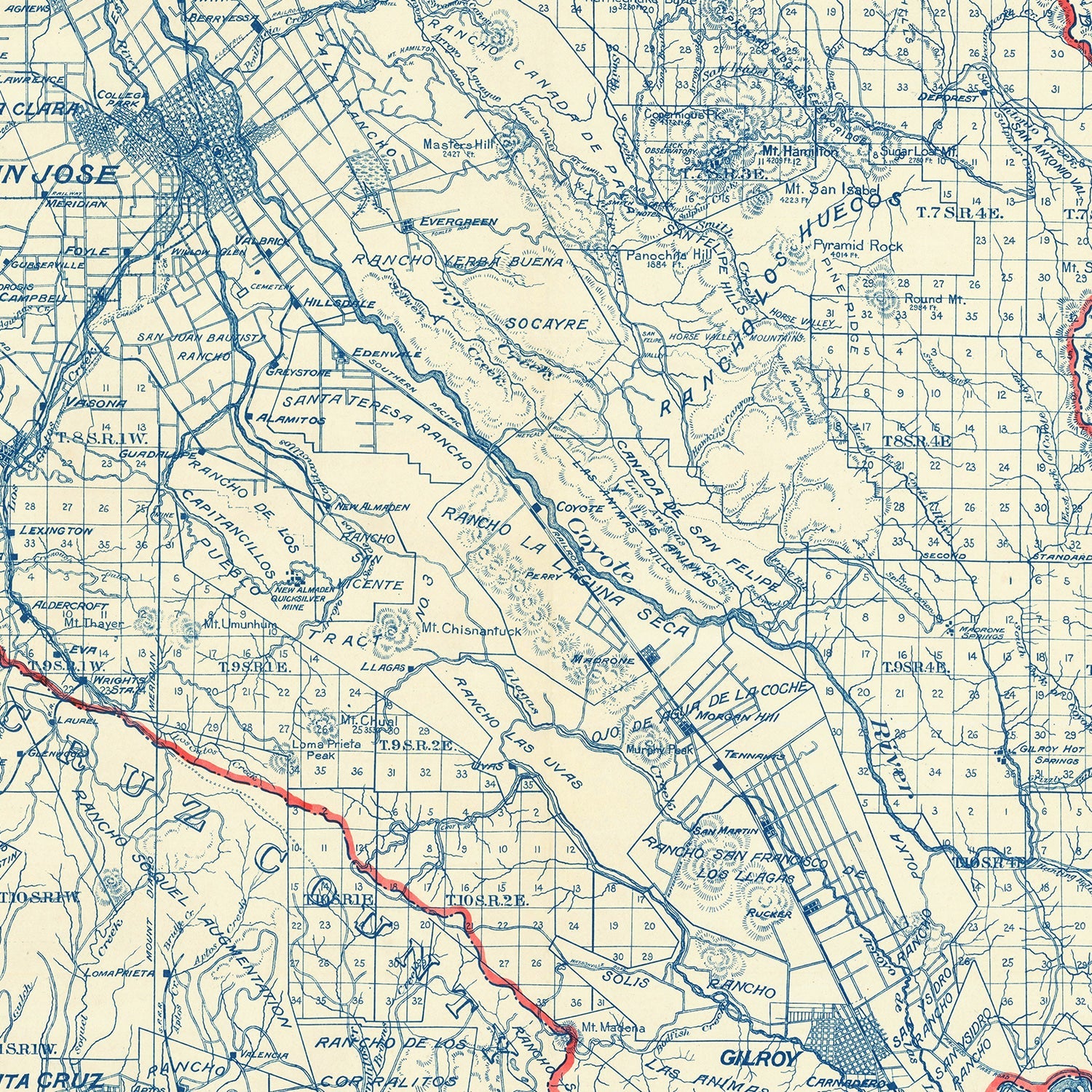 Vintage Map of Santa Clara County, California 1913