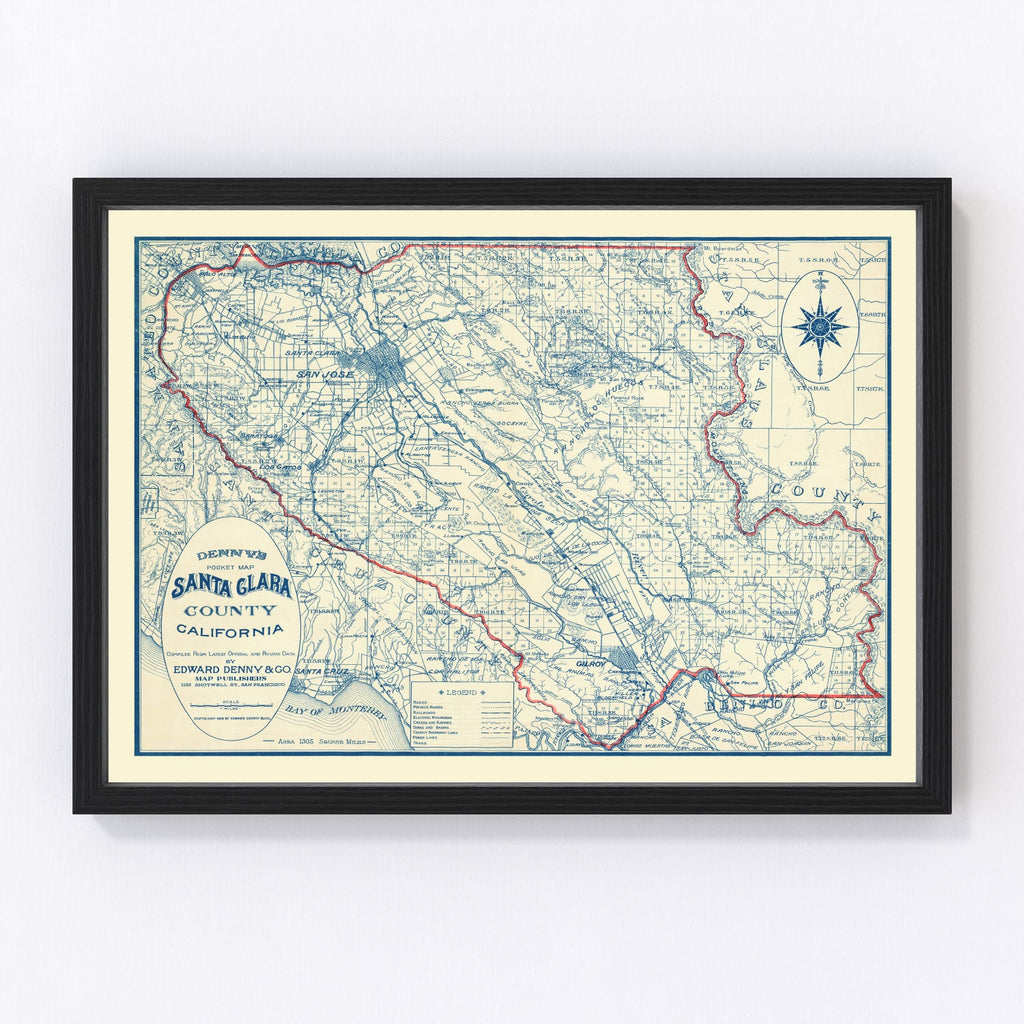 Vintage Map of Santa Clara County, California 1913
