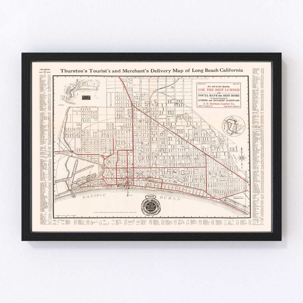 Vintage Map of Long Beach, California 1913