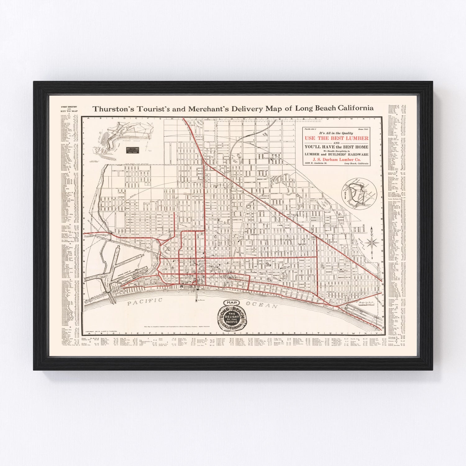 Vintage Map of Long Beach, California 1913
