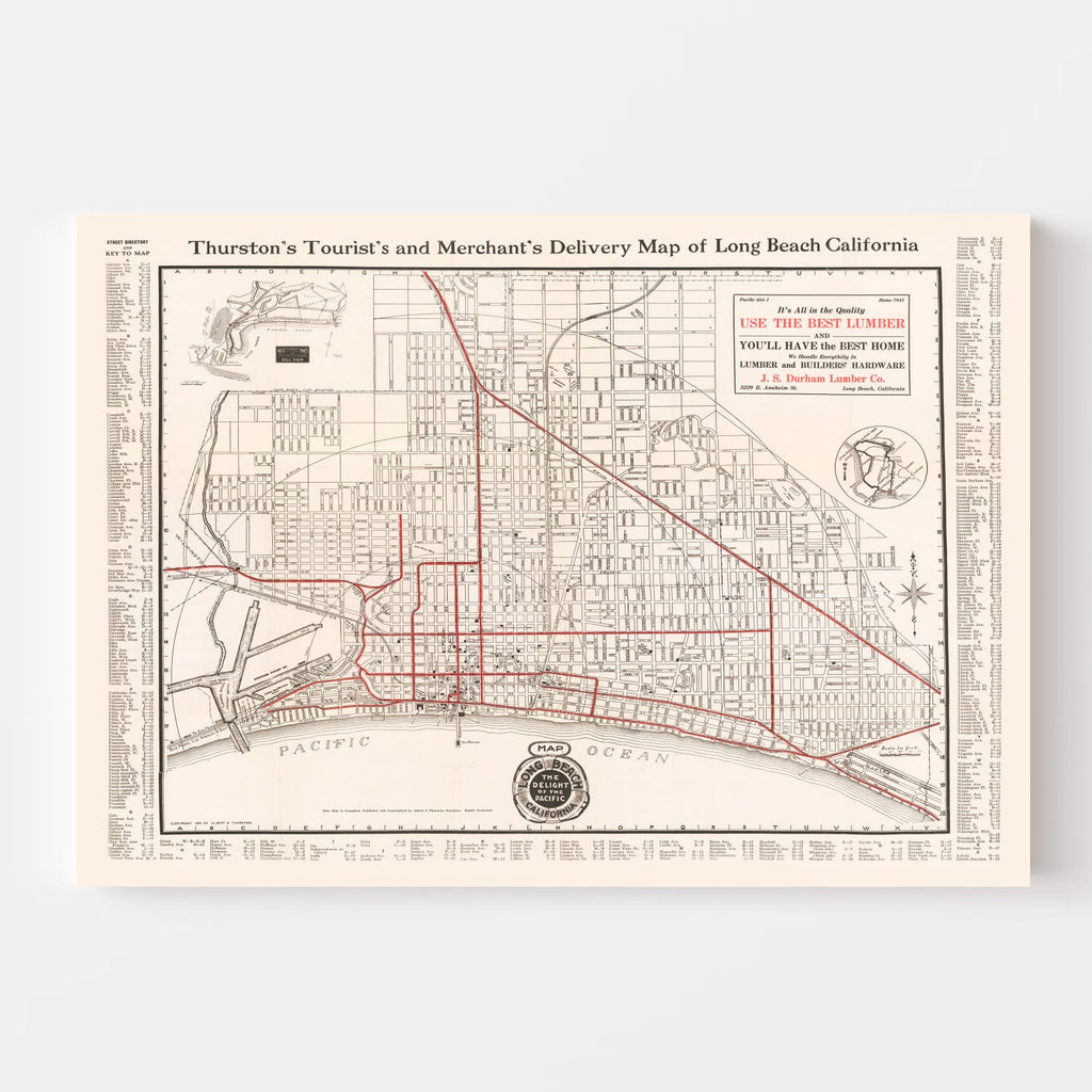 Vintage Map of Long Beach, California 1913