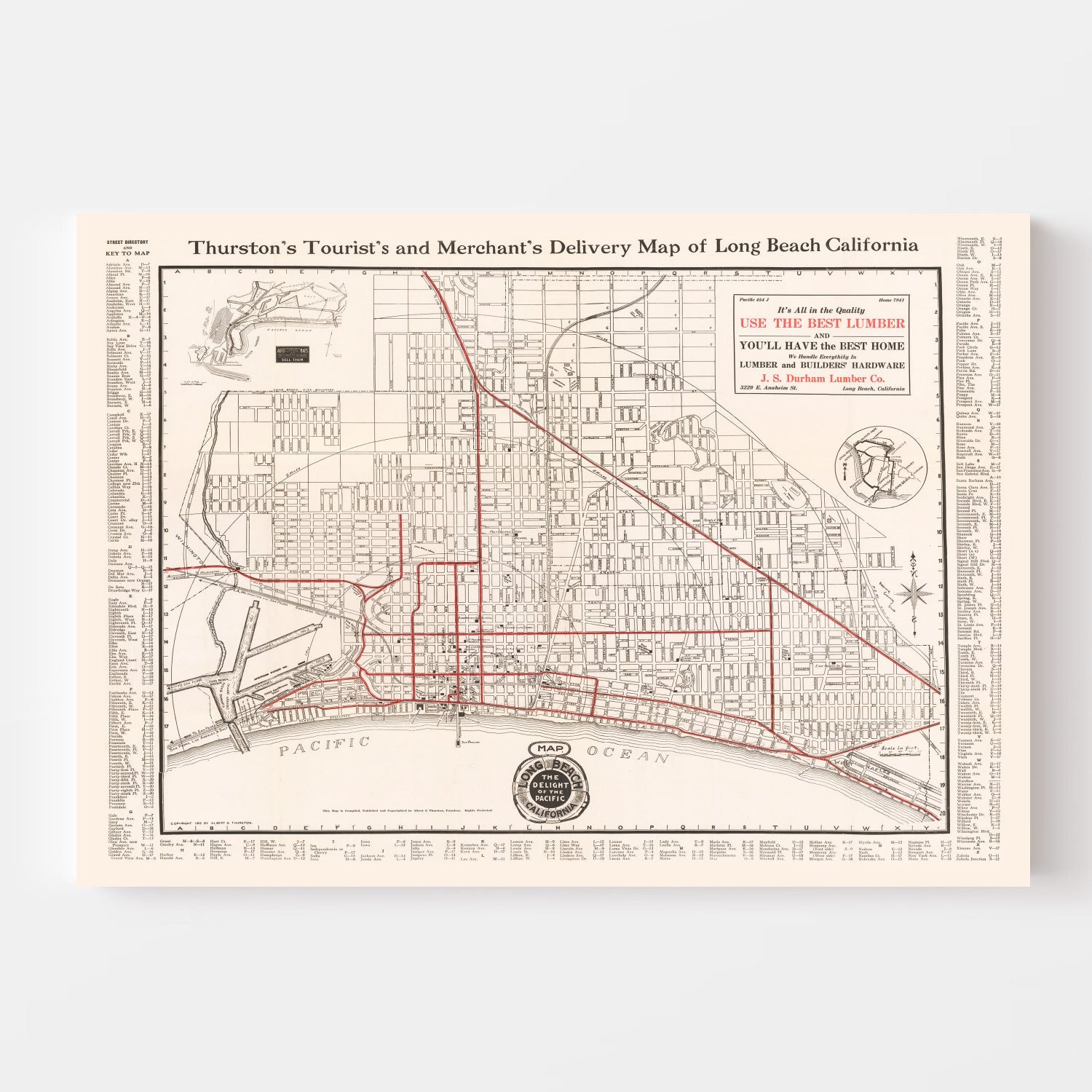 Vintage Map of Long Beach, California 1913