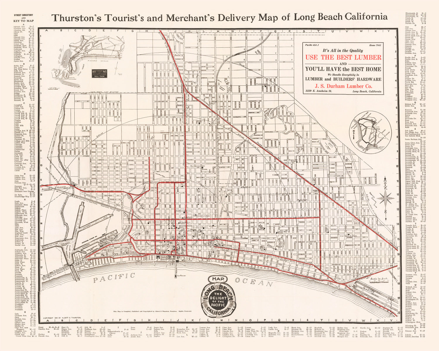 Vintage Map of Long Beach, California 1913