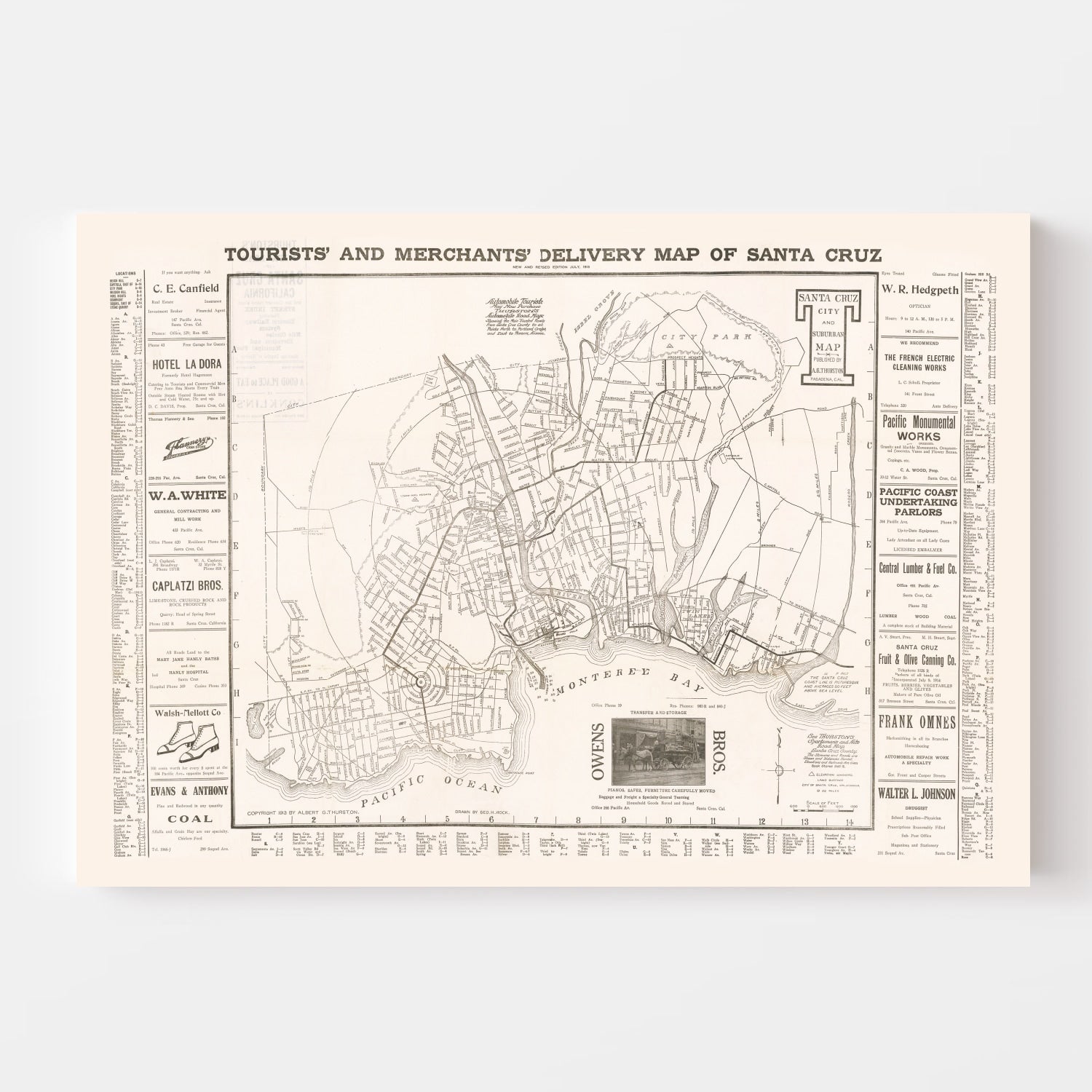 Vintage Map of Santa Cruz, California 1913