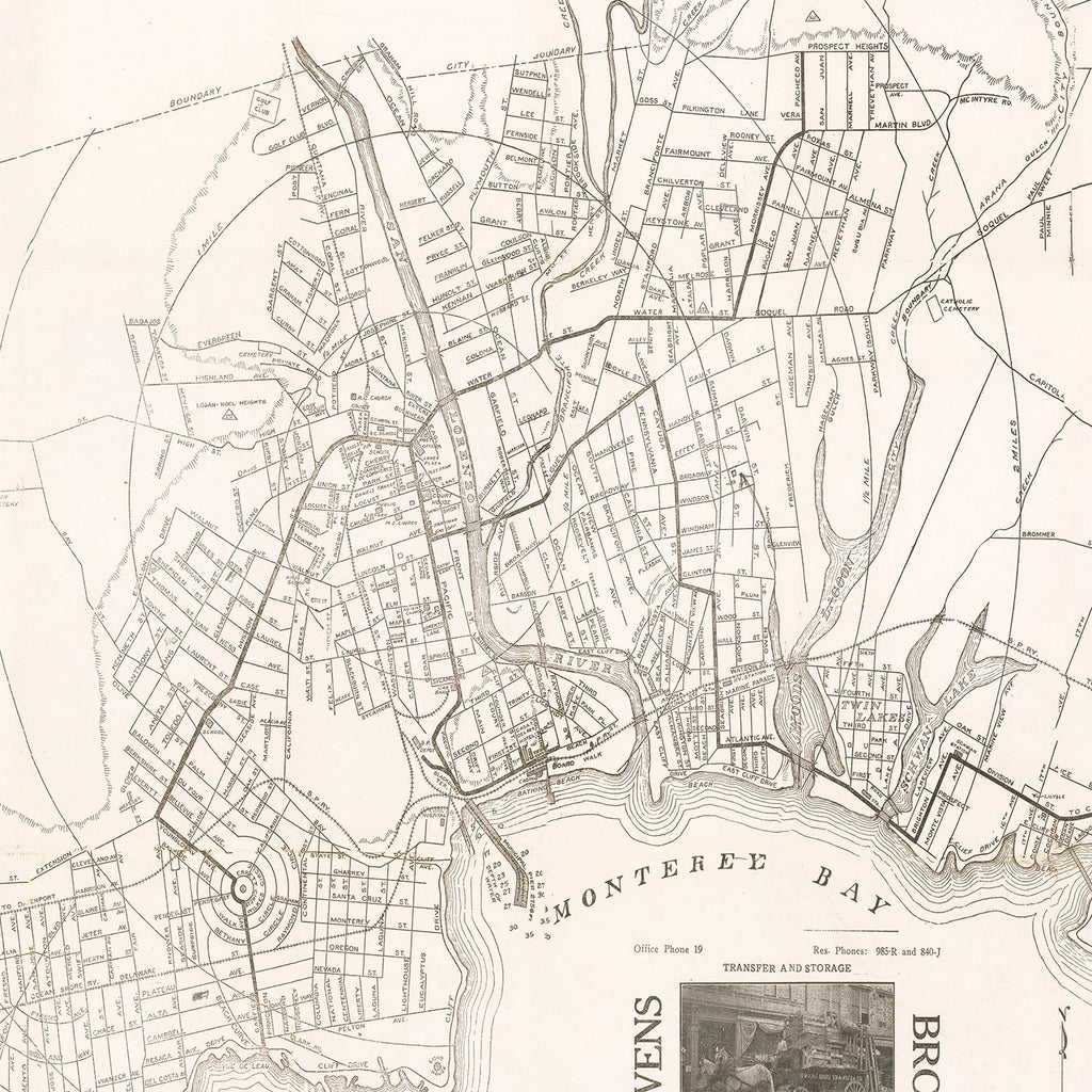 Vintage Map of Santa Cruz, California 1913