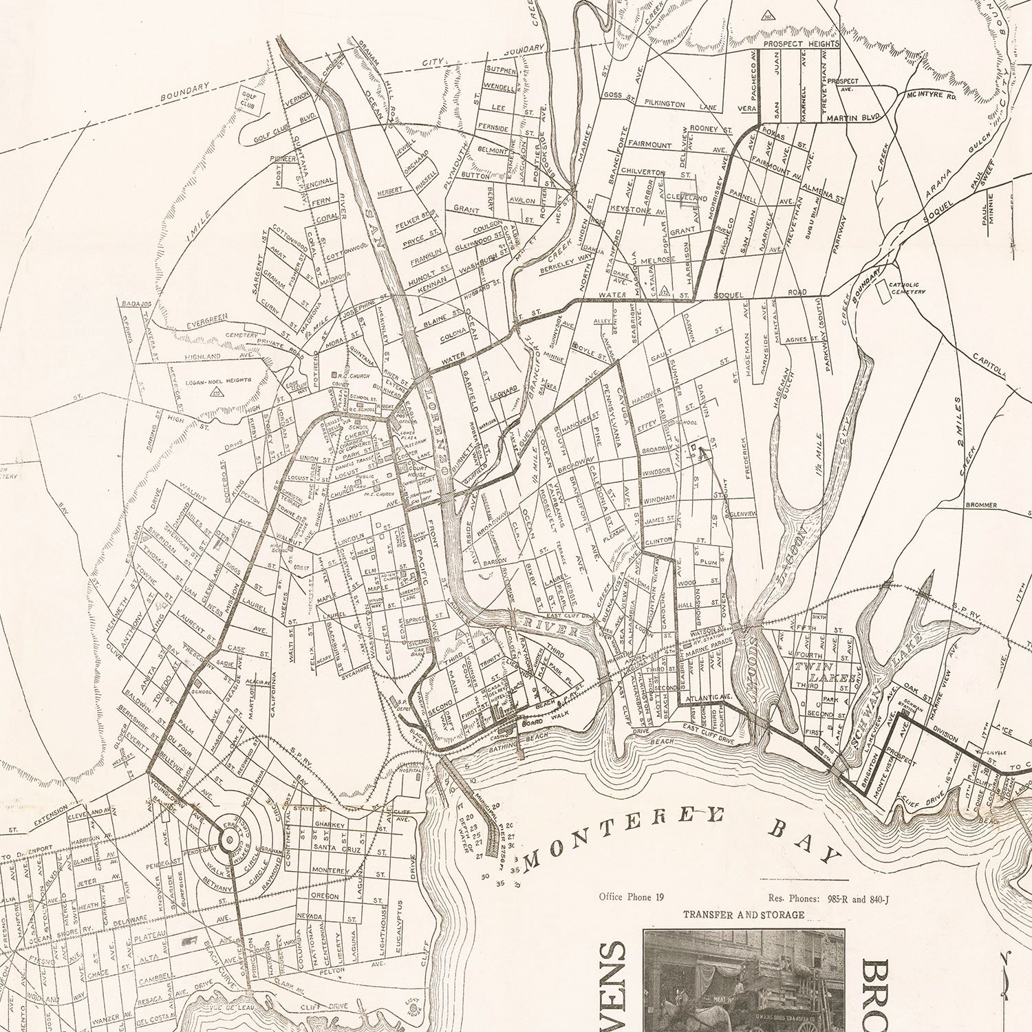 Vintage Map of Santa Cruz, California 1913