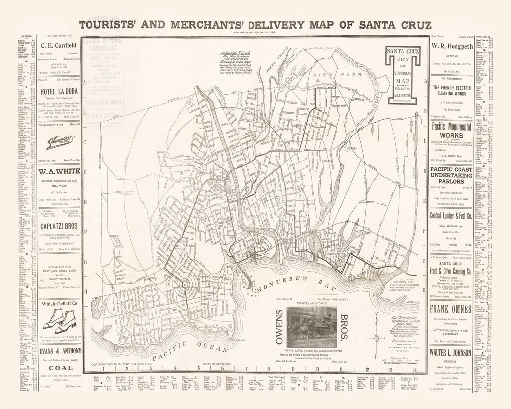 Vintage Map of Santa Cruz, California 1913