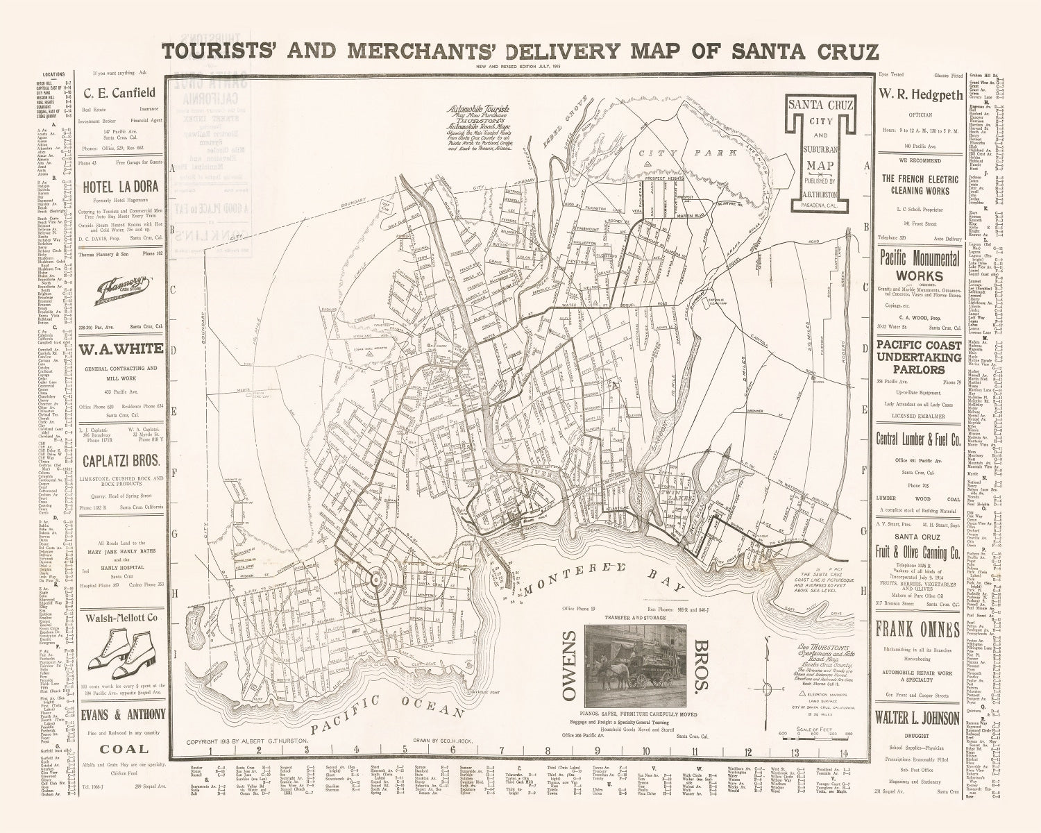 Vintage Map of Santa Cruz, California 1913