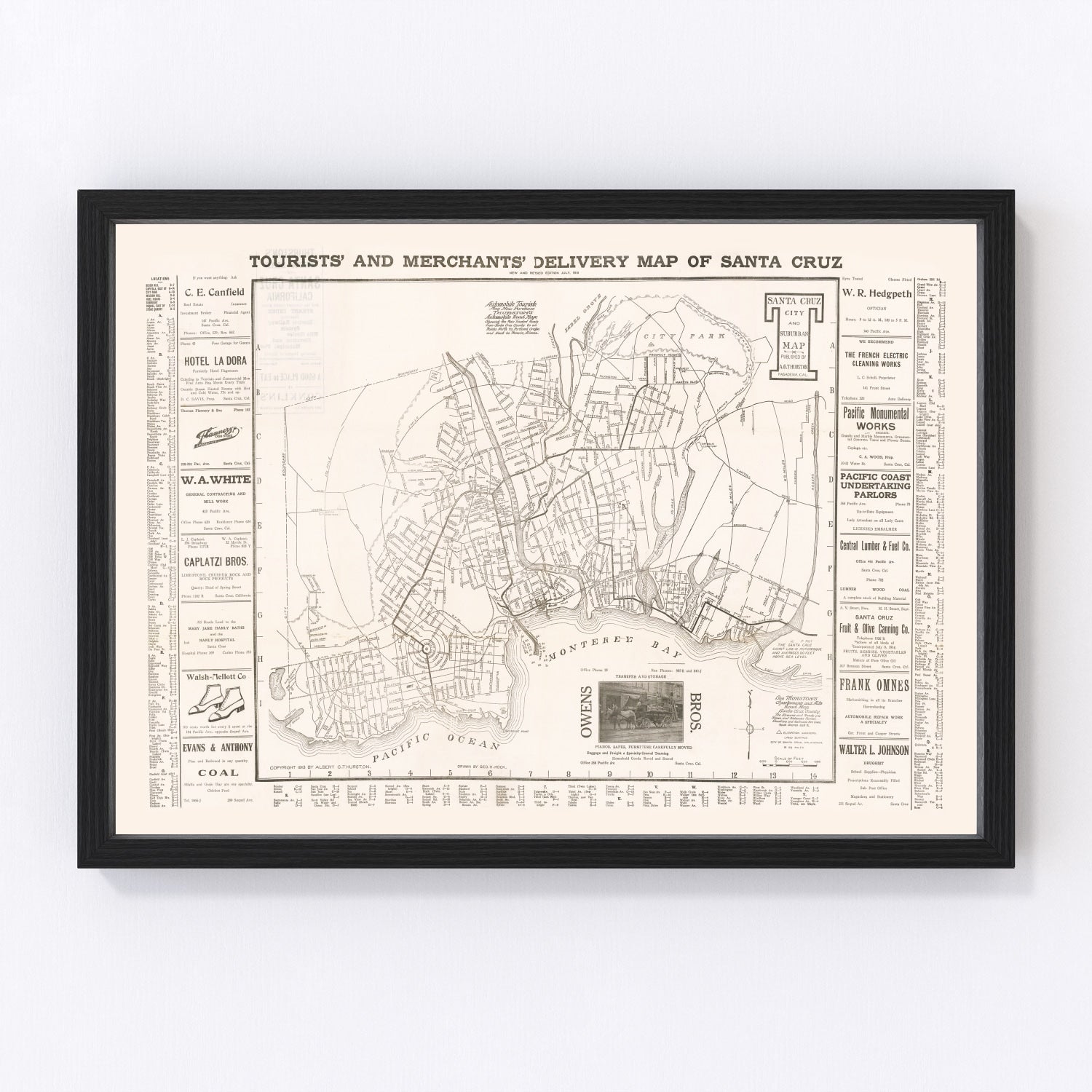 Vintage Map of Santa Cruz, California 1913