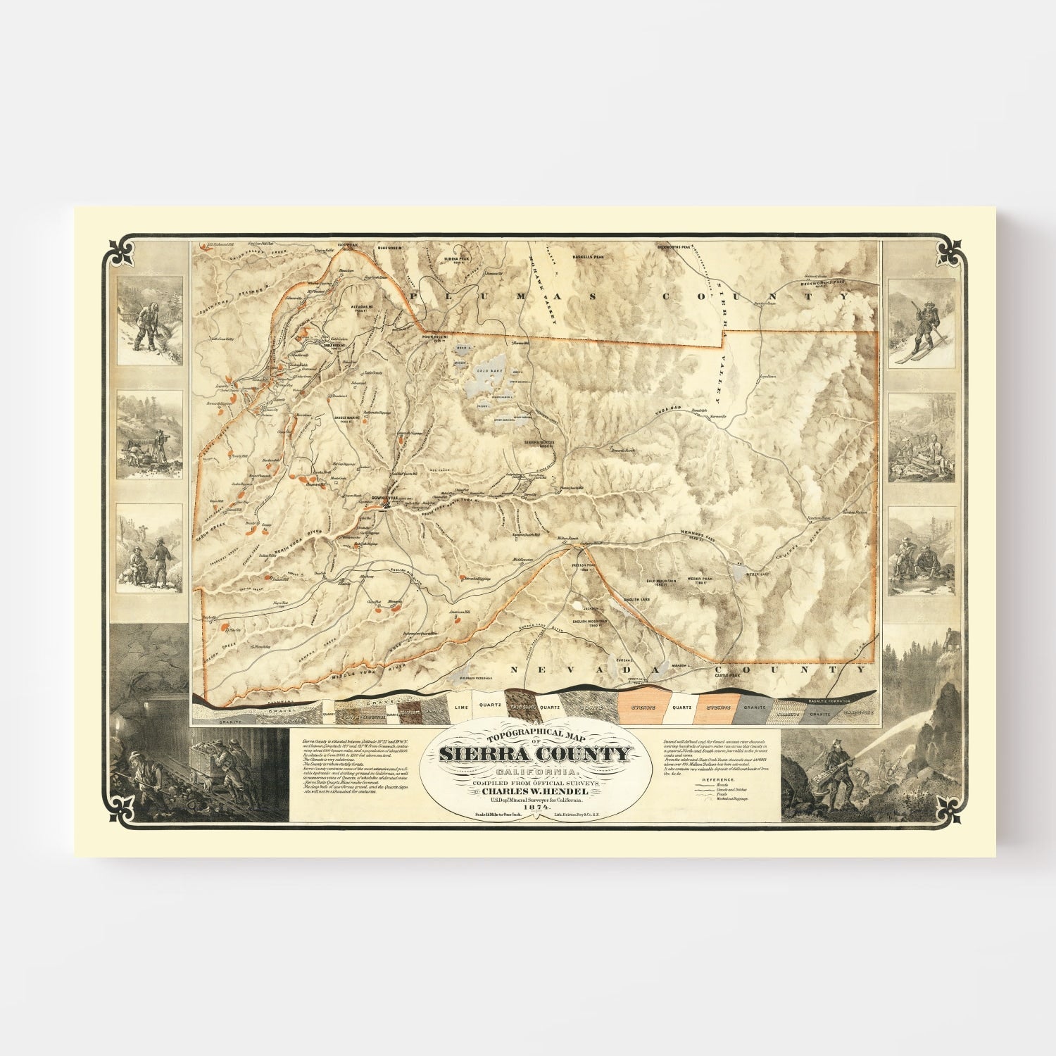 Vintage Map of Sierra County, California 1874