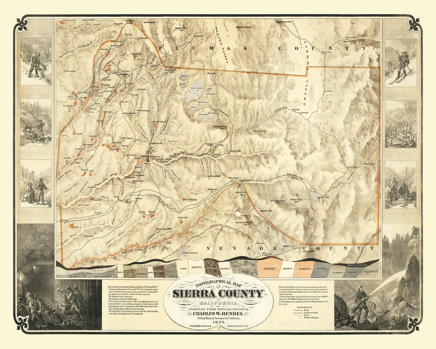 Vintage Map of Sierra County, California 1874