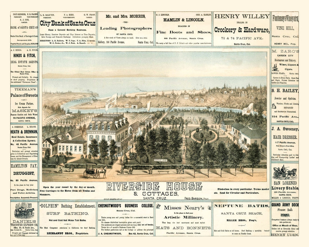 Vintage Map of Santa Cruz, California 1878