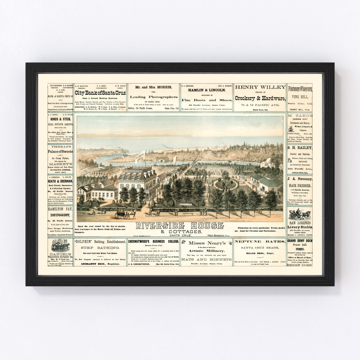 Vintage Map of Santa Cruz, California 1878