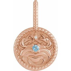 14K Rose Gold Natural Aquamarine & .0025 CTW Natural Diamond Cancer Charm/Pendant