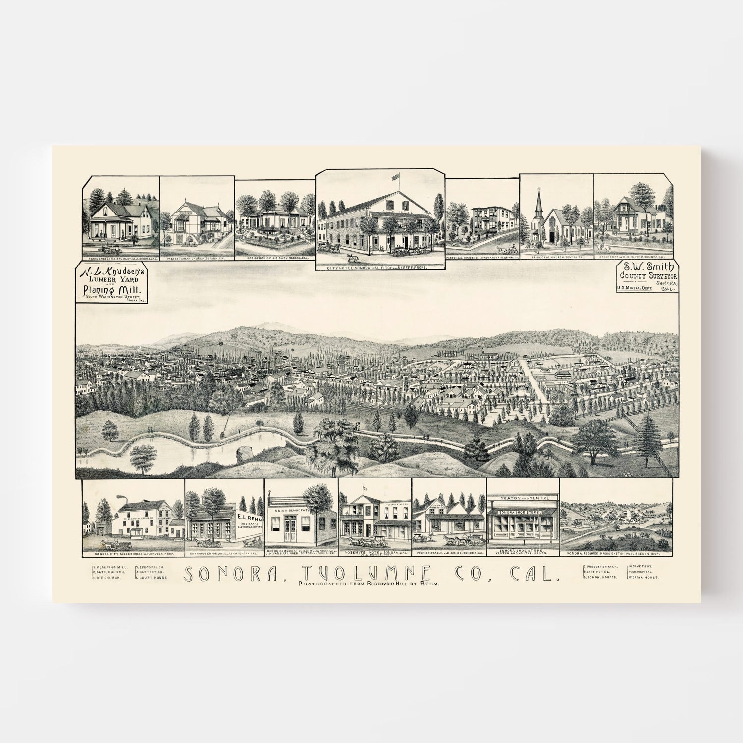 Vintage Map of Sonora, California 1880