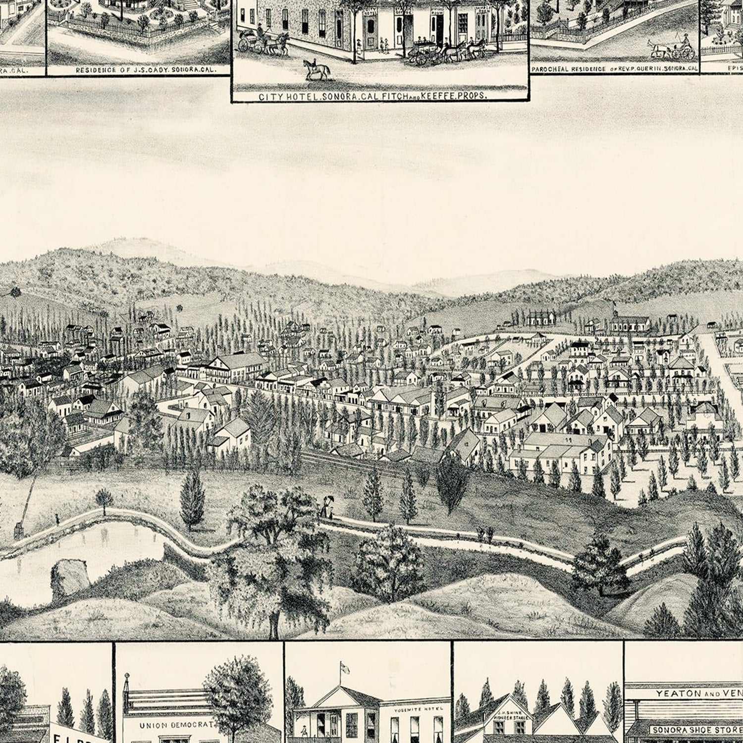 Vintage Map of Sonora, California 1880