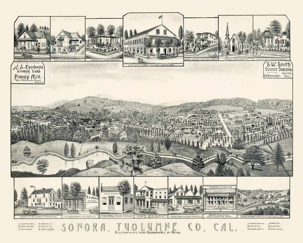 Vintage Map of Sonora, California 1880