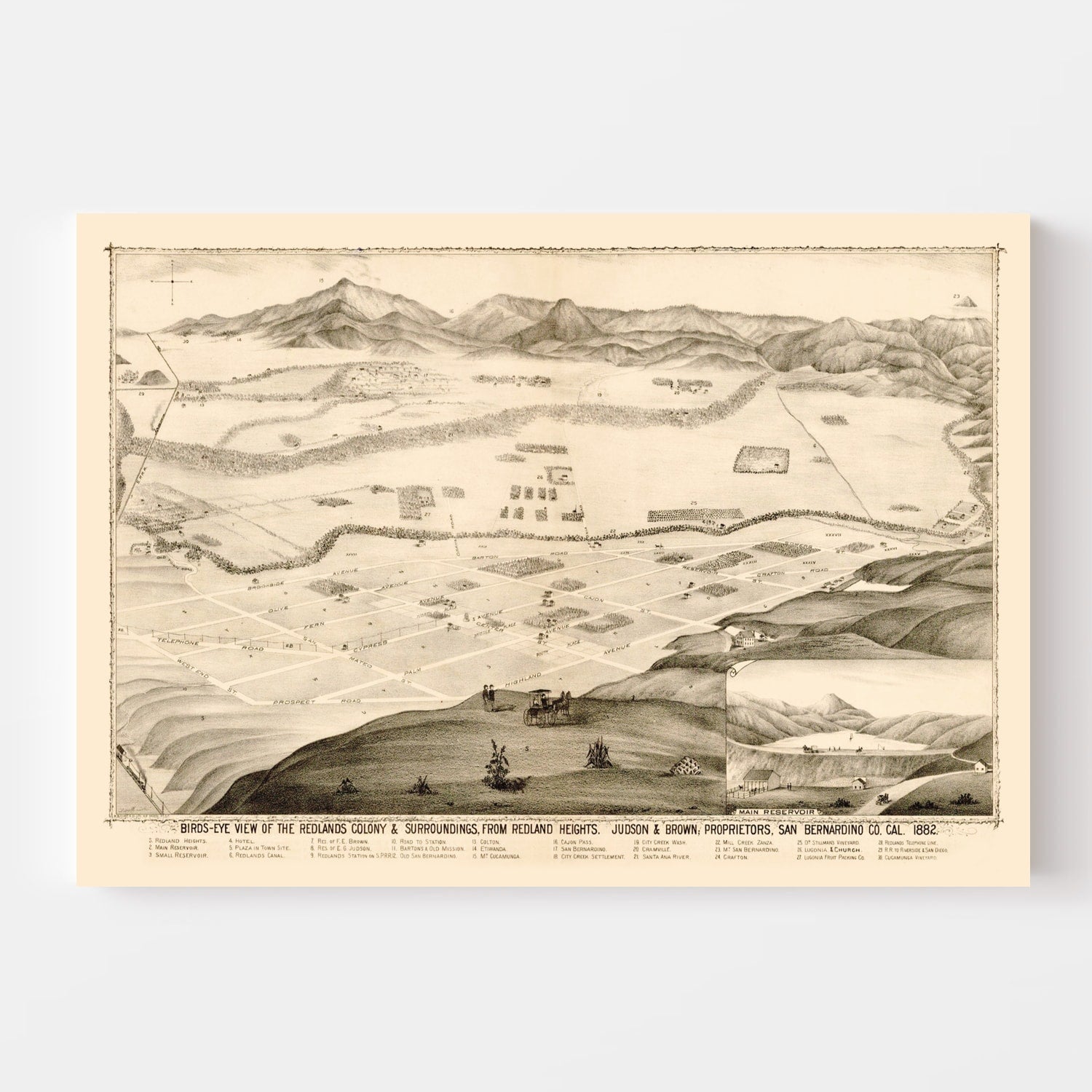 Vintage Map of Redlands, California 1882