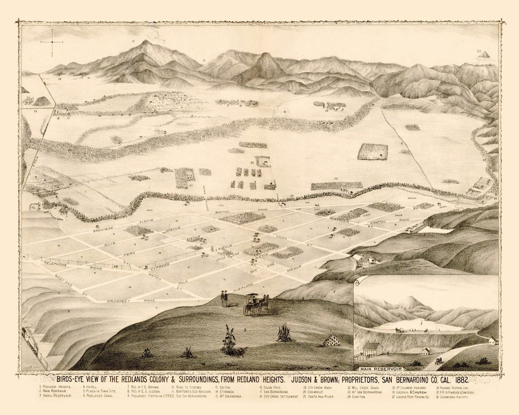 Vintage Map of Redlands, California 1882