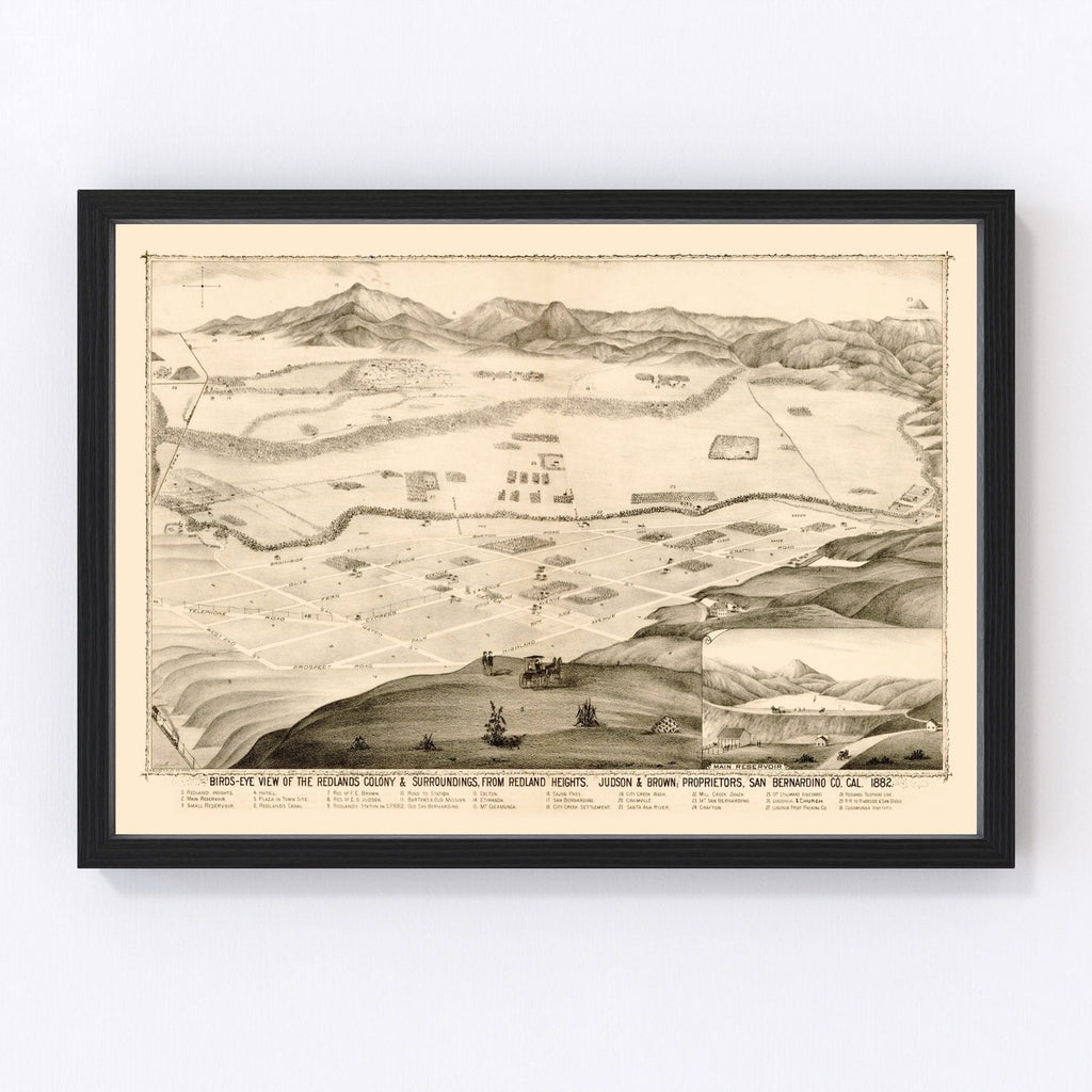 Vintage Map of Redlands, California 1882