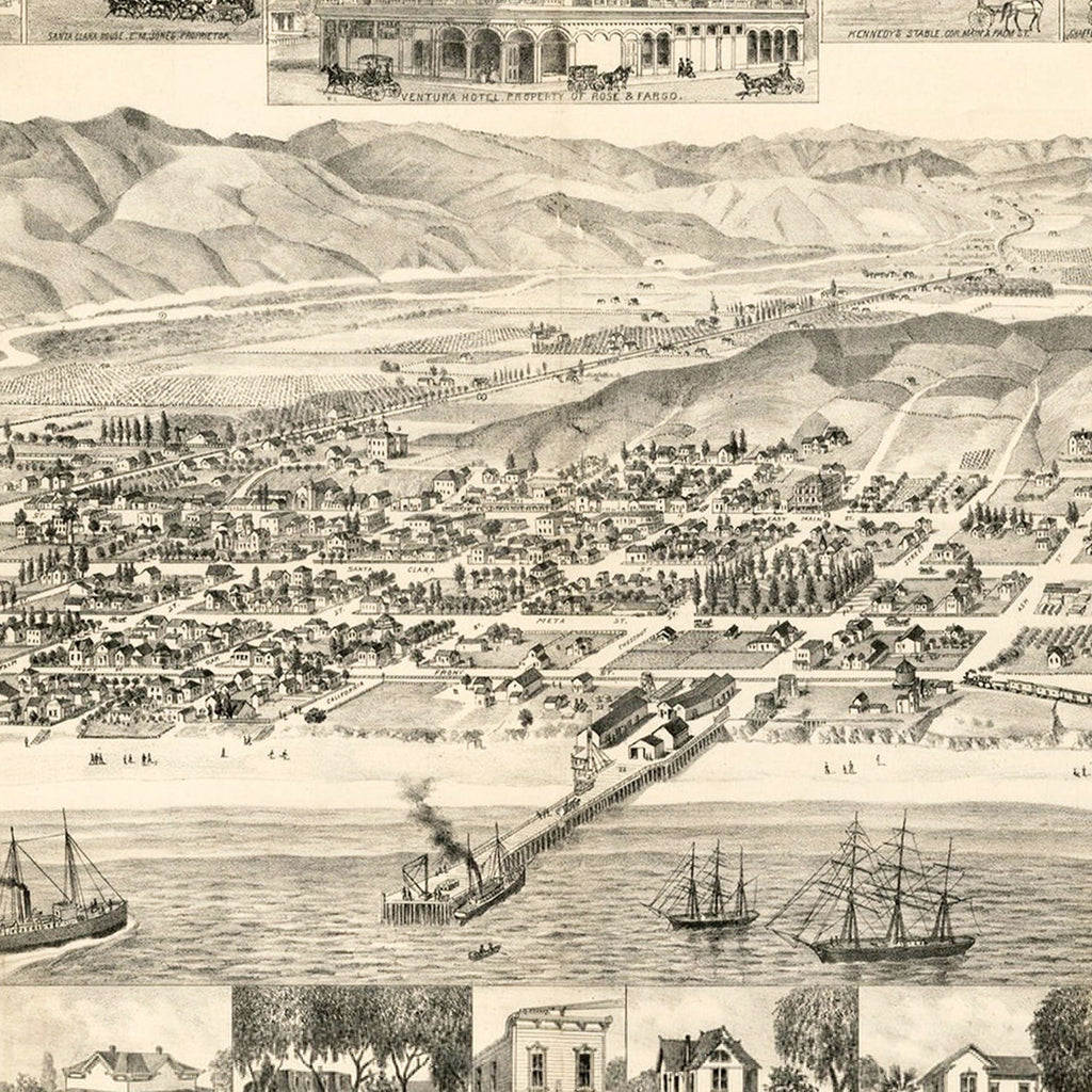 Vintage Map of San Buena Ventura, California 1884