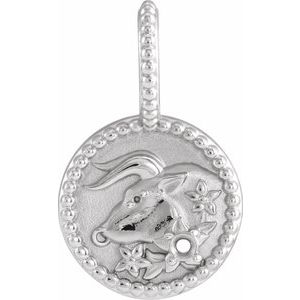 14K White Gold 2 mm Round Taurus Accented Zodiac Charm/Pendant Mounting