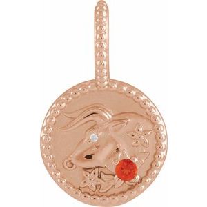14K Rose Gold Natural Mexican Fire Opal & .0025 CTW Natural Diamond Taurus Charm/Pendant