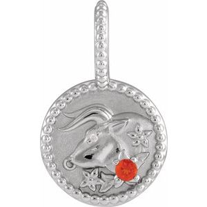 14K White Gold Natural Mexican Fire Opal & .0025 CTW Natural Diamond Taurus Charm/Pendant
