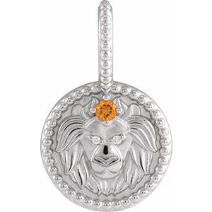 14K White Gold Natural Citrine & .005 CTW Natural Diamond Leo Charm/Pendant